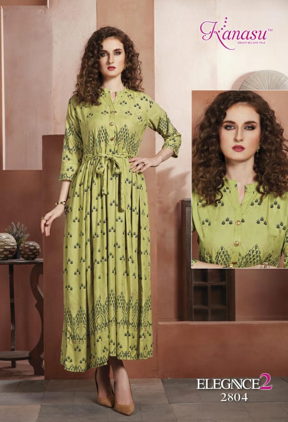 Kanasu Elegance 2 Heavy Rayon Gold Printed Designer Stylish Kurti Collection